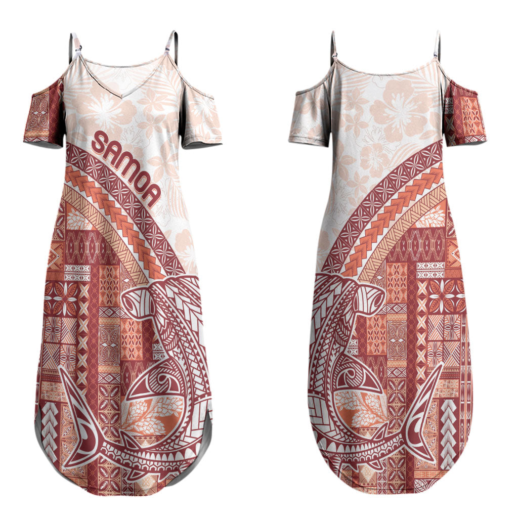 Samoa Mamanu Siapo Crimson Couples Matching Summer Maxi Dress and Long Sleeve Button Shirt Tatau Malie