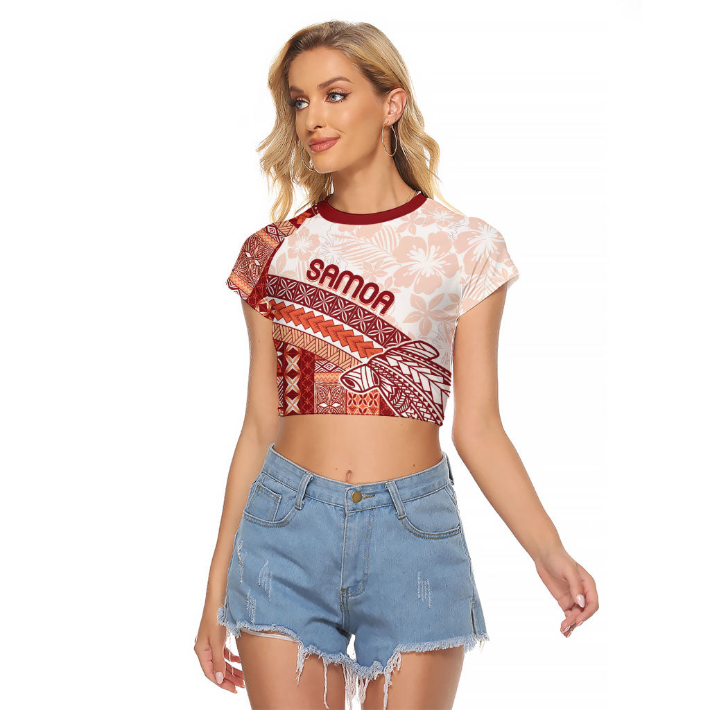 Samoa Mamanu Siapo Crimson Raglan Cropped T Shirt Tatau Malie