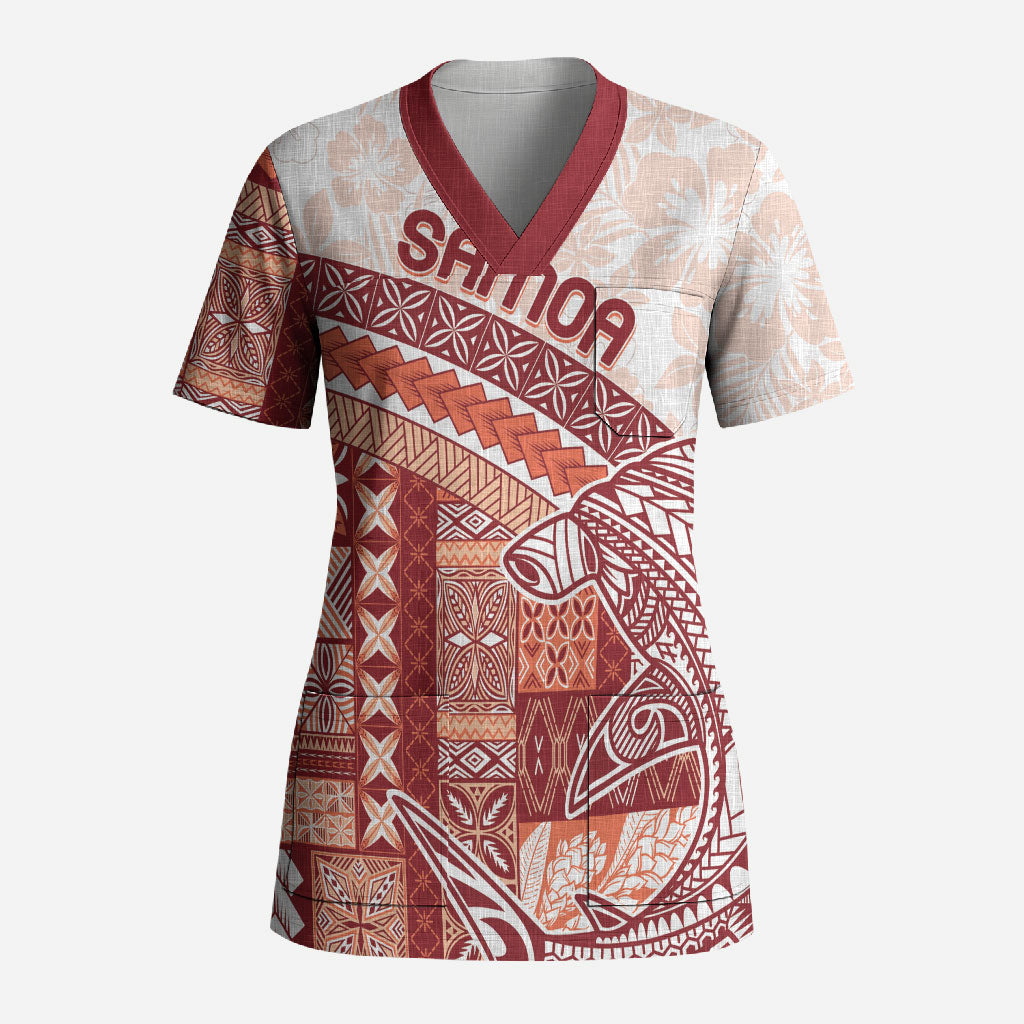 Samoa Mamanu Siapo Crimson Scrub Top Tatau Malie