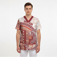 Samoa Mamanu Siapo Crimson Scrub Top Tatau Malie