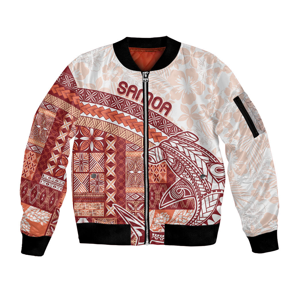 Samoa Mamanu Siapo Crimson Sleeve Zip Bomber Jacket Tatau Malie