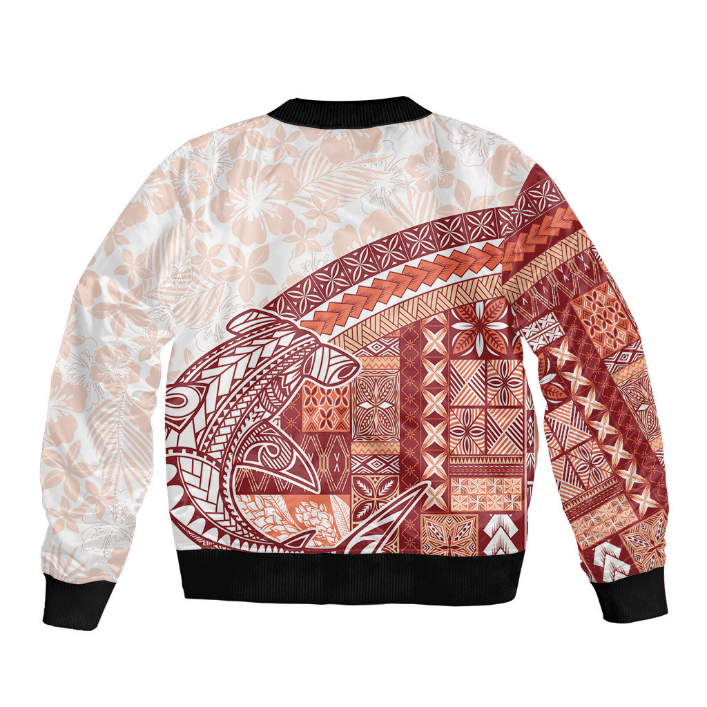 Samoa Mamanu Siapo Crimson Sleeve Zip Bomber Jacket Tatau Malie