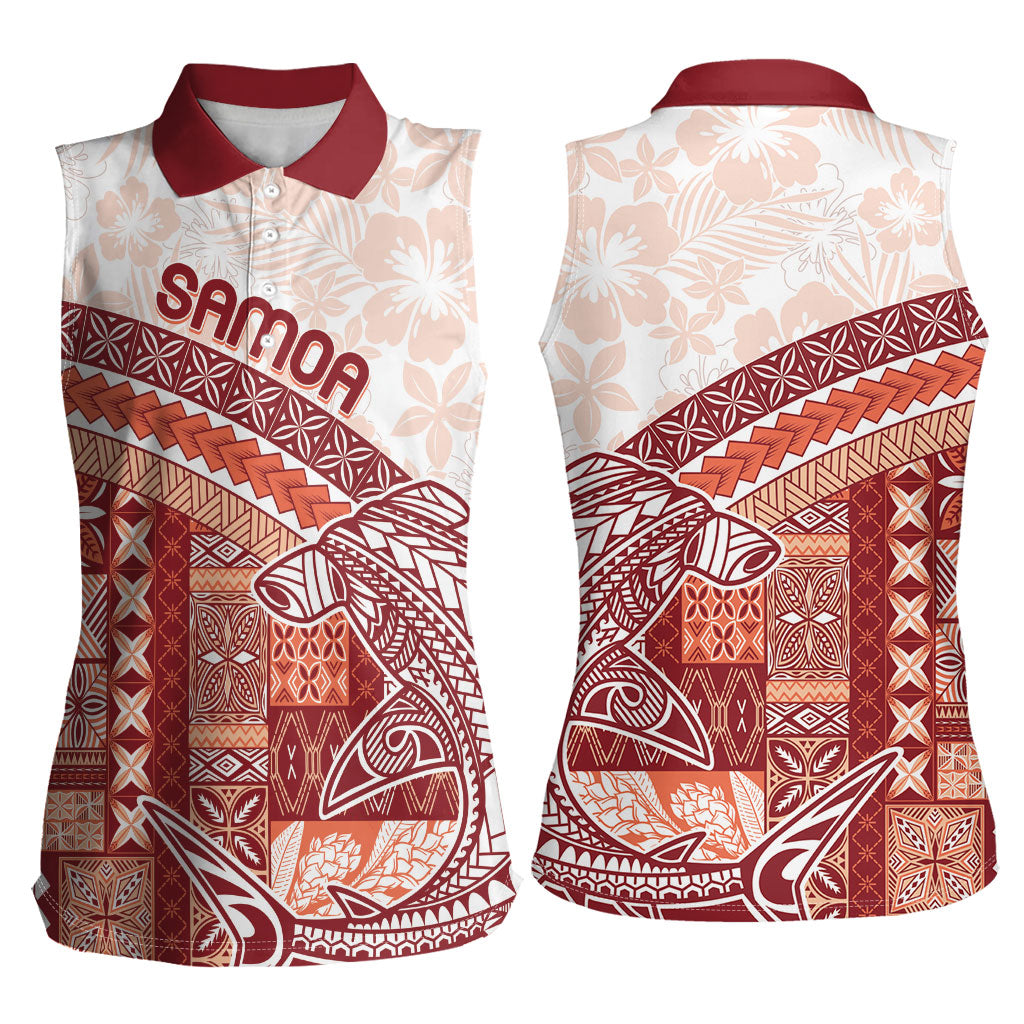 Samoa Mamanu Siapo Crimson Women Sleeveless Polo Shirt Tatau Malie