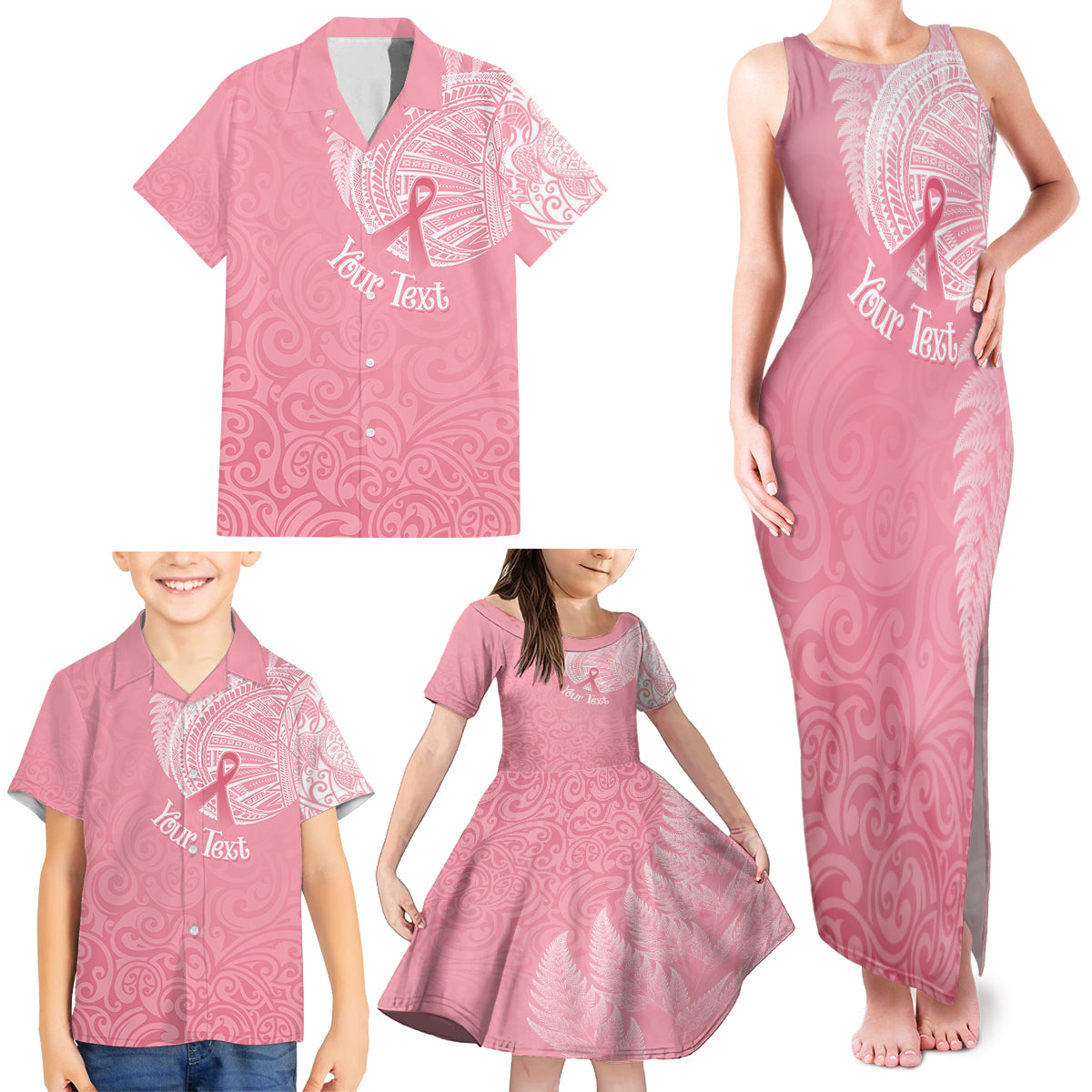 personalised-new-zealand-family-matching-tank-maxi-dress-and-hawaiian-shirt-pink-ribbon-tattoo-mix-silver-fern