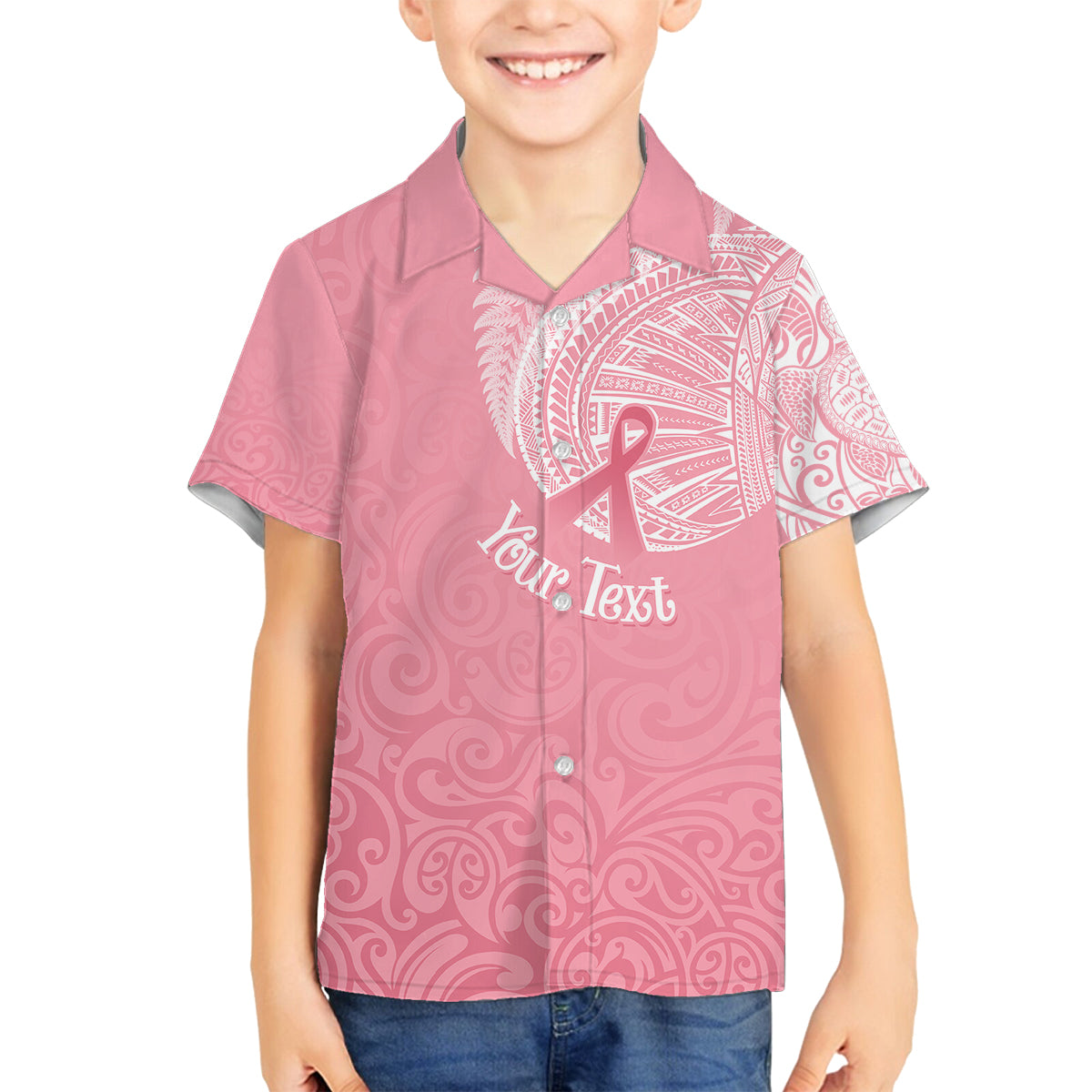 Personalised New Zealand Kid Hawaiian Shirt Pink Ribbon Tattoo Mix Silver Fern LT7 - Polynesian Pride