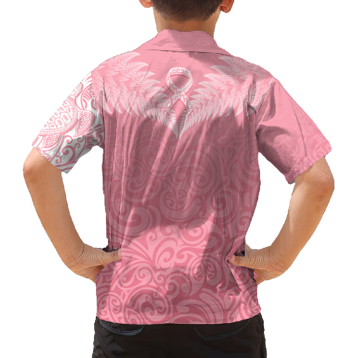 Personalised New Zealand Kid Hawaiian Shirt Pink Ribbon Tattoo Mix Silver Fern LT7 - Polynesian Pride