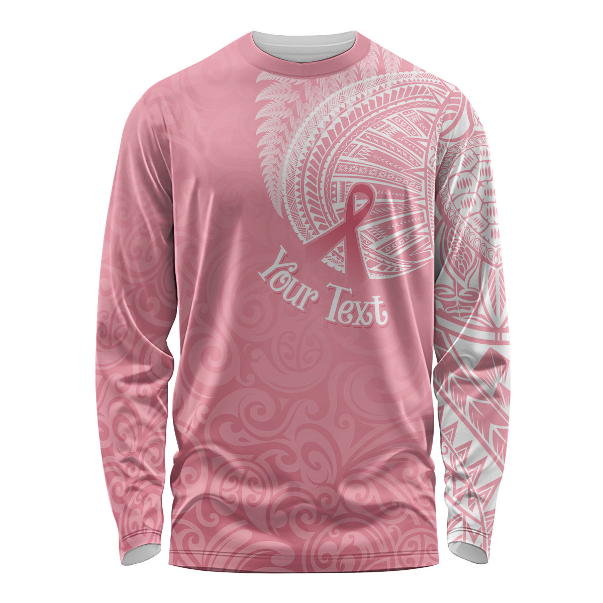Personalised New Zealand Long Sleeve Shirt Pink Ribbon Tattoo Mix Silver Fern LT7 Unisex Pink - Polynesian Pride