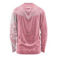 Personalised New Zealand Long Sleeve Shirt Pink Ribbon Tattoo Mix Silver Fern LT7 - Polynesian Pride