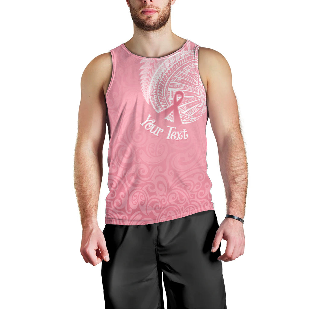 Personalised New Zealand Men Tank Top Pink Ribbon Tattoo Mix Silver Fern LT7 - Polynesian Pride