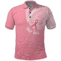 Personalised New Zealand Polo Shirt Pink Ribbon Tattoo Mix Silver Fern LT7 Pink - Polynesian Pride
