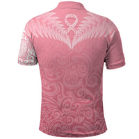 Personalised New Zealand Polo Shirt Pink Ribbon Tattoo Mix Silver Fern LT7 - Polynesian Pride