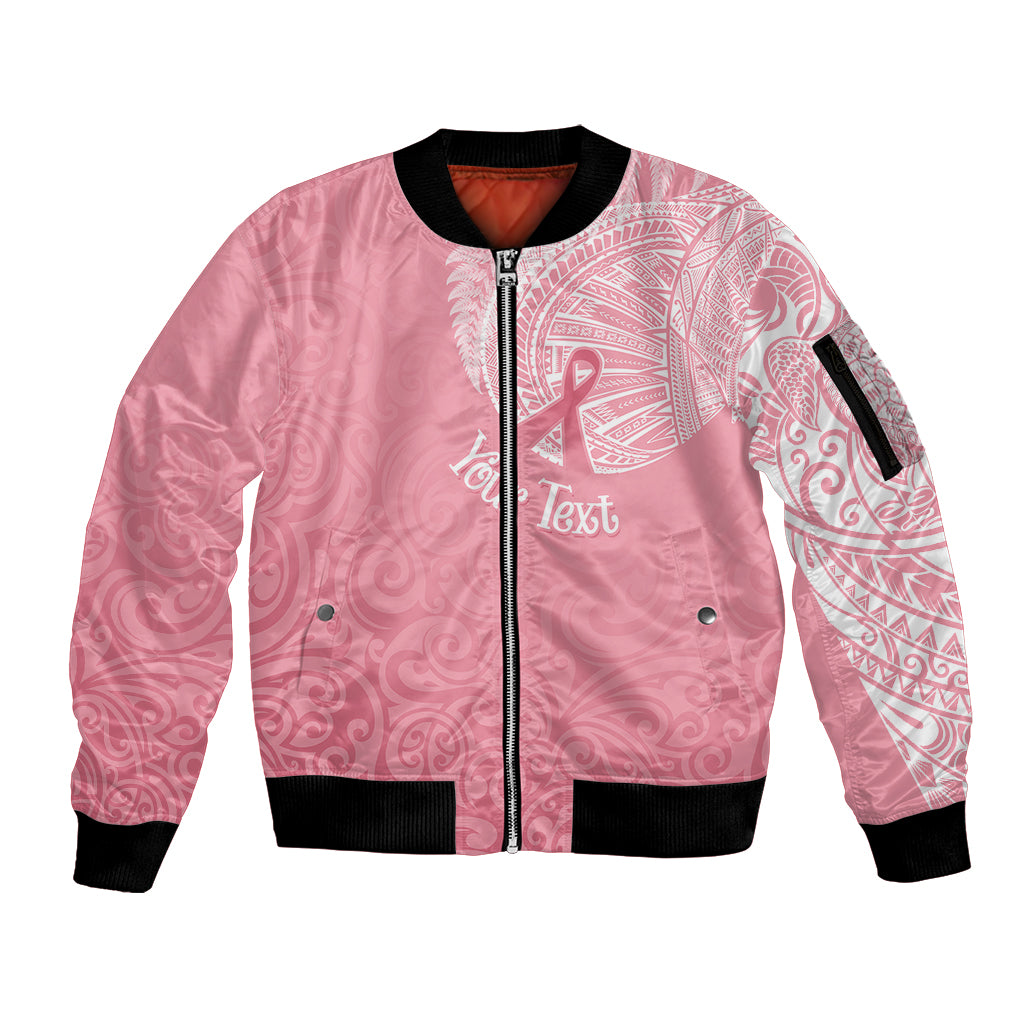 Personalised New Zealand Sleeve Zip Bomber Jacket Pink Ribbon Tattoo Mix Silver Fern LT7 Unisex Pink - Polynesian Pride