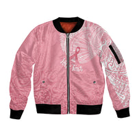 Personalised New Zealand Sleeve Zip Bomber Jacket Pink Ribbon Tattoo Mix Silver Fern LT7 Unisex Pink - Polynesian Pride