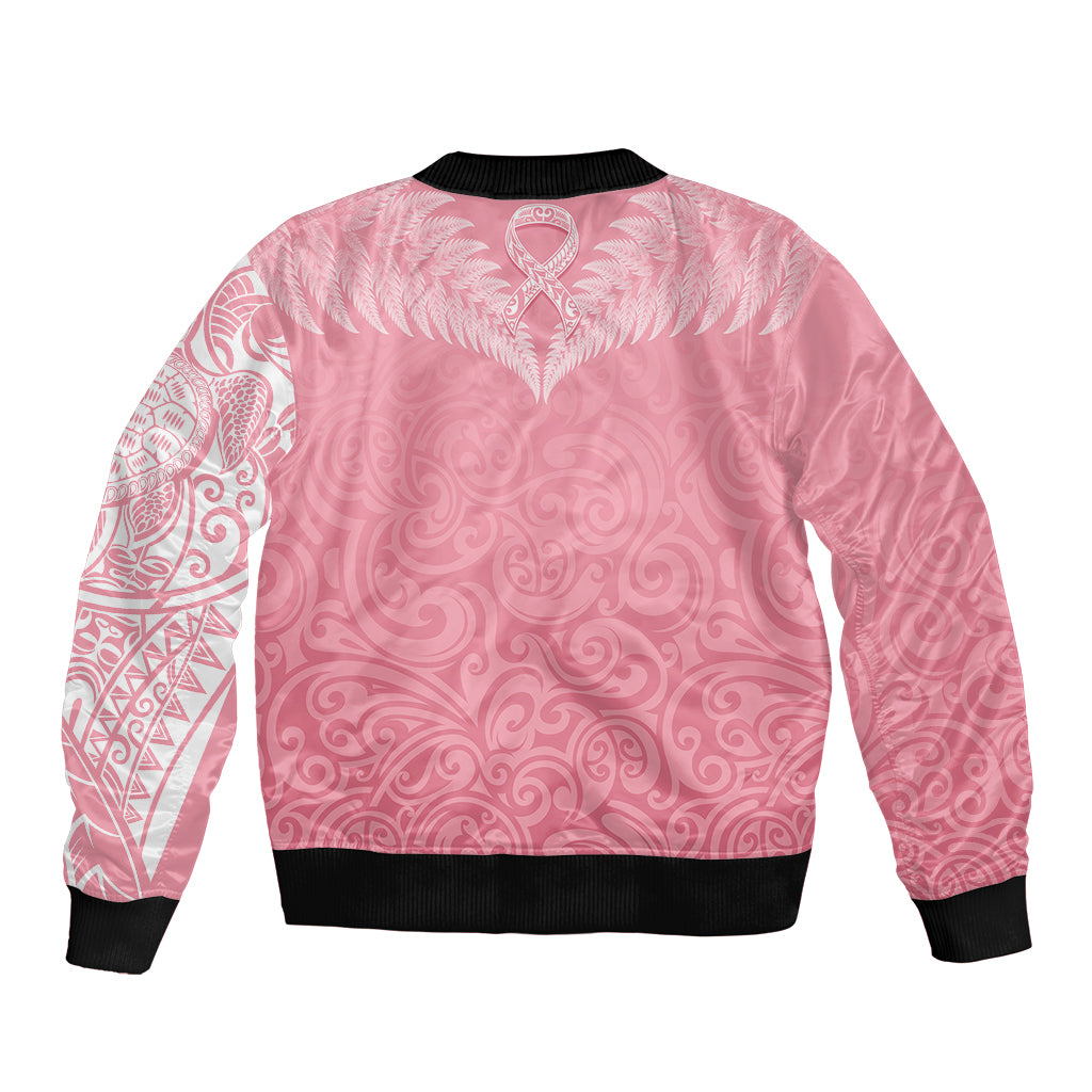 Personalised New Zealand Sleeve Zip Bomber Jacket Pink Ribbon Tattoo Mix Silver Fern LT7 - Polynesian Pride