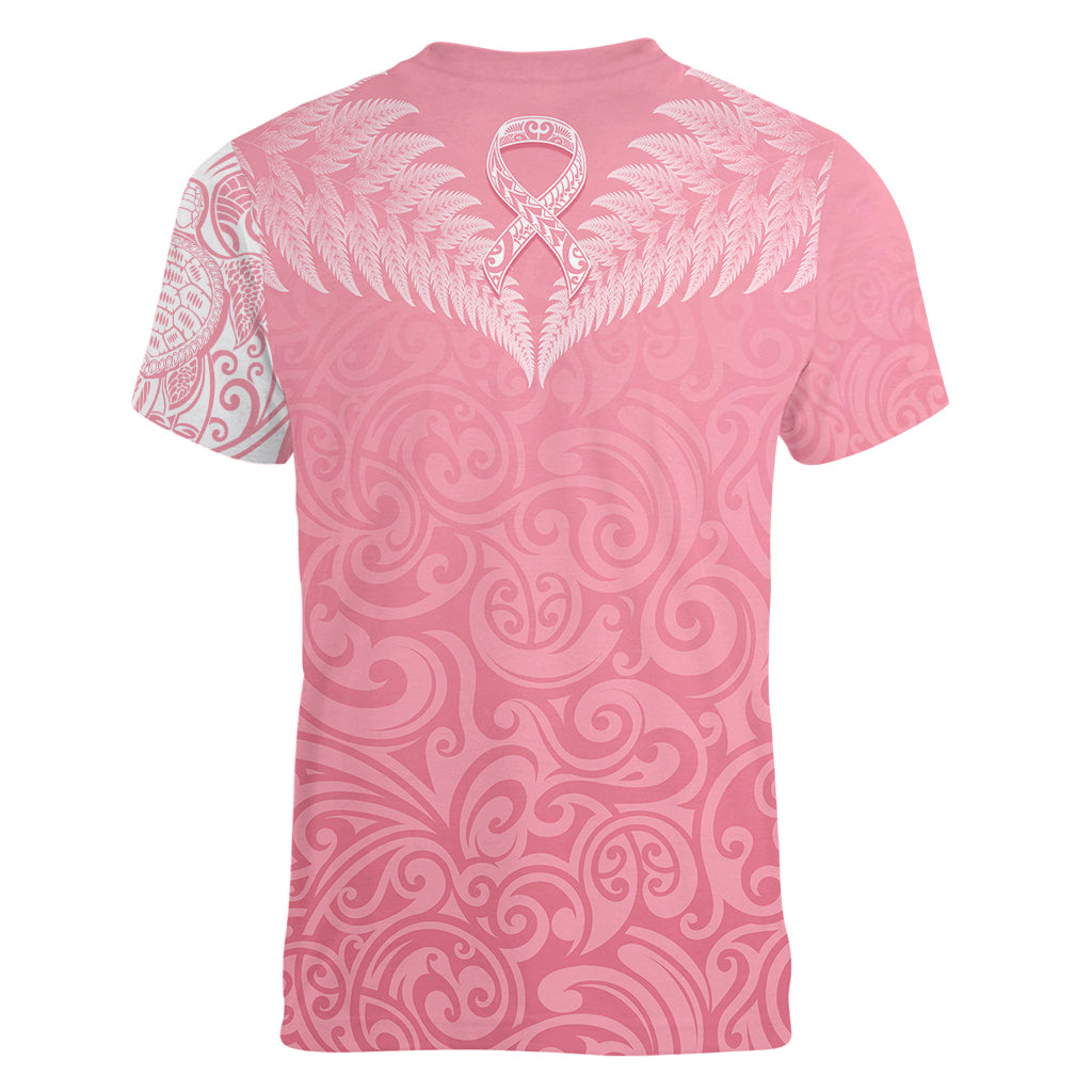 personalised-new-zealand-women-v-neck-t-shirt-pink-ribbon-tattoo-mix-silver-fern
