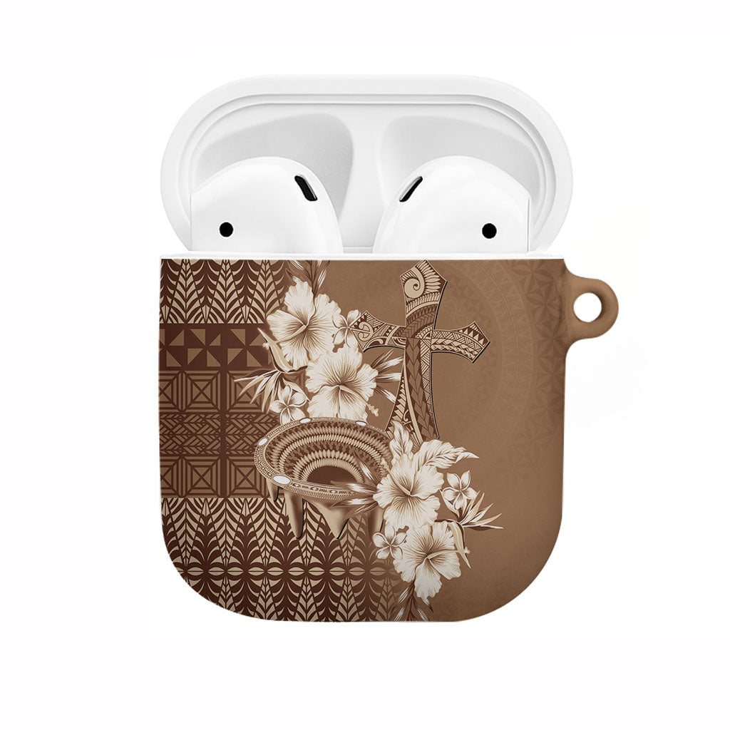Tonga Ngatu Kupesi Brown Tapa AirPods Case Koe Otua Mo Tonga Ko Hoku Tofia