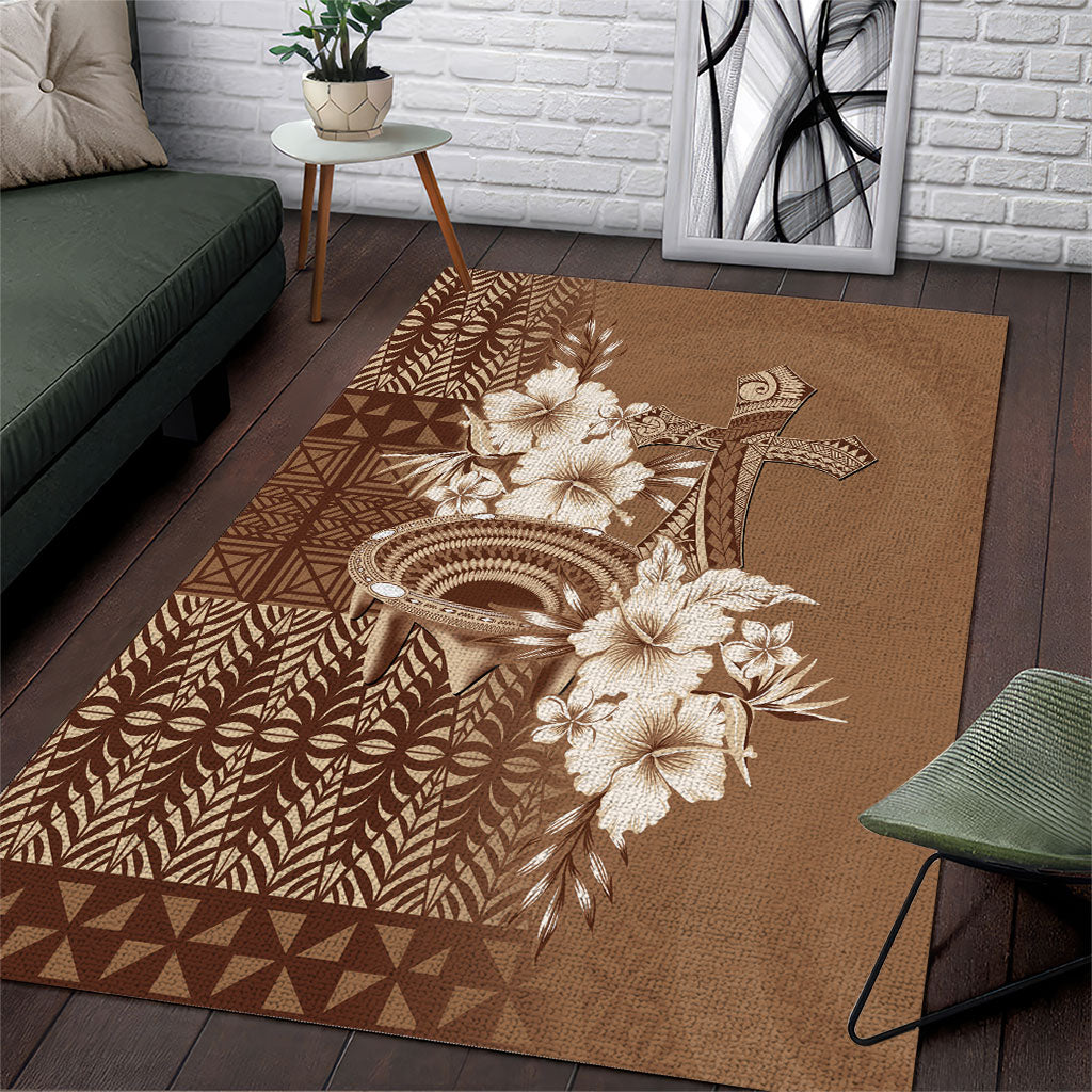 Tonga Ngatu Kupesi Brown Tapa Area Rug Koe Otua Mo Tonga Ko Hoku Tofia