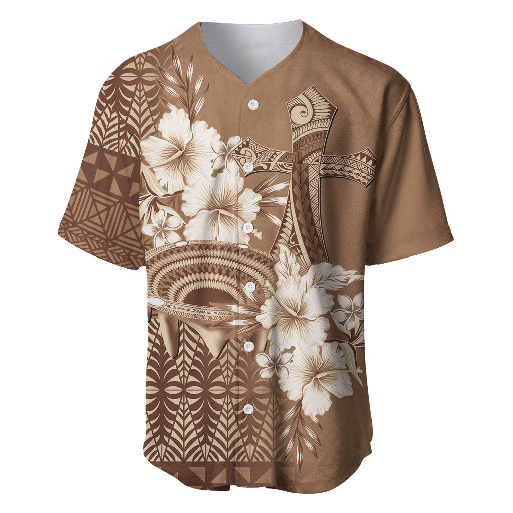 Tonga Ngatu Kupesi Brown Tapa Baseball Jersey Koe Otua Mo Tonga Ko Hoku Tofia