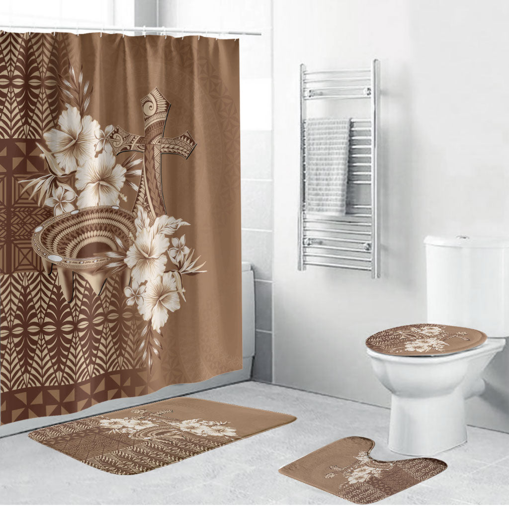 Tonga Ngatu Kupesi Brown Tapa Bathroom Set Koe Otua Mo Tonga Ko Hoku Tofia