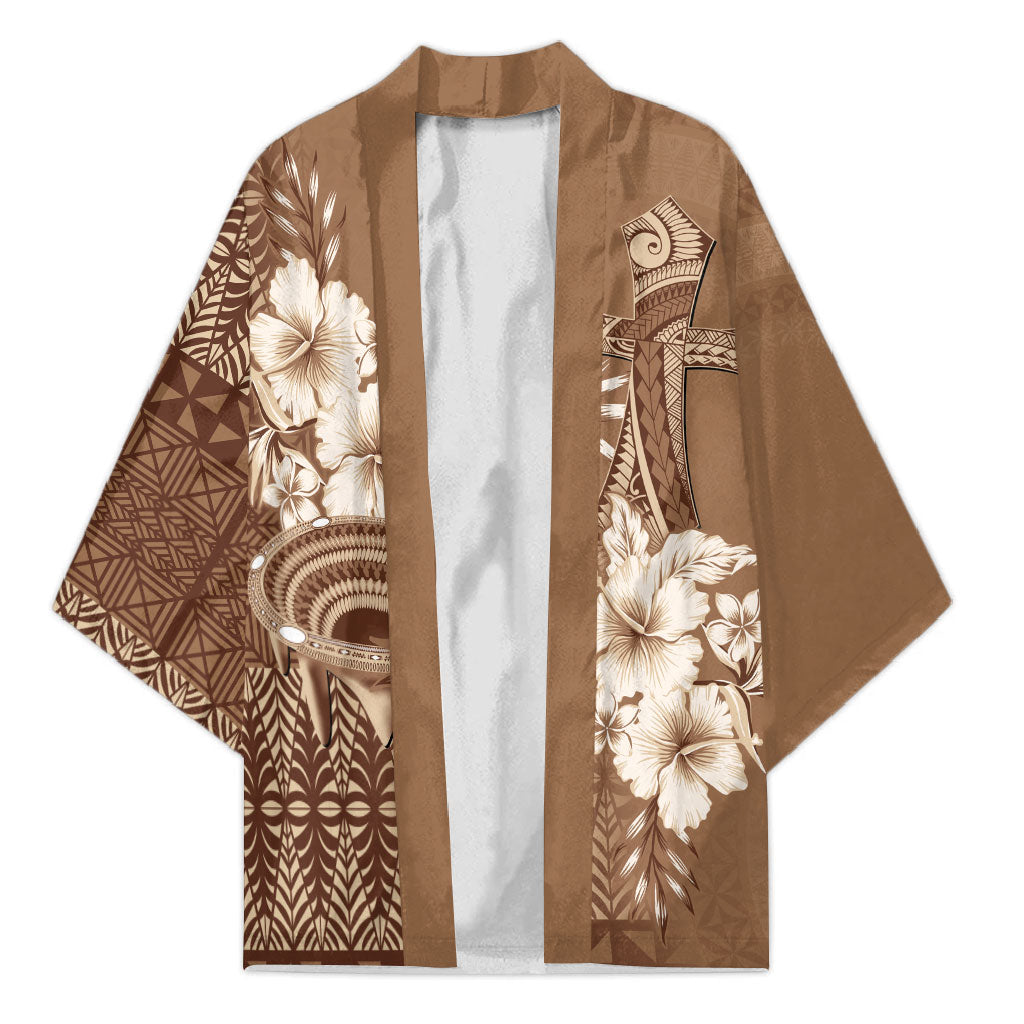 Tonga Ngatu Kupesi Brown Tapa Kimono Koe Otua Mo Tonga Ko Hoku Tofia