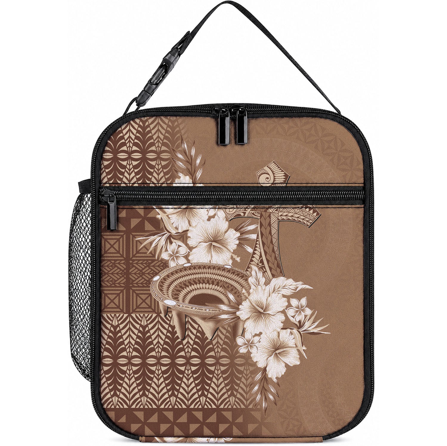Tonga Ngatu Kupesi Brown Tapa Lunch Bag Koe Otua Mo Tonga Ko Hoku Tofia