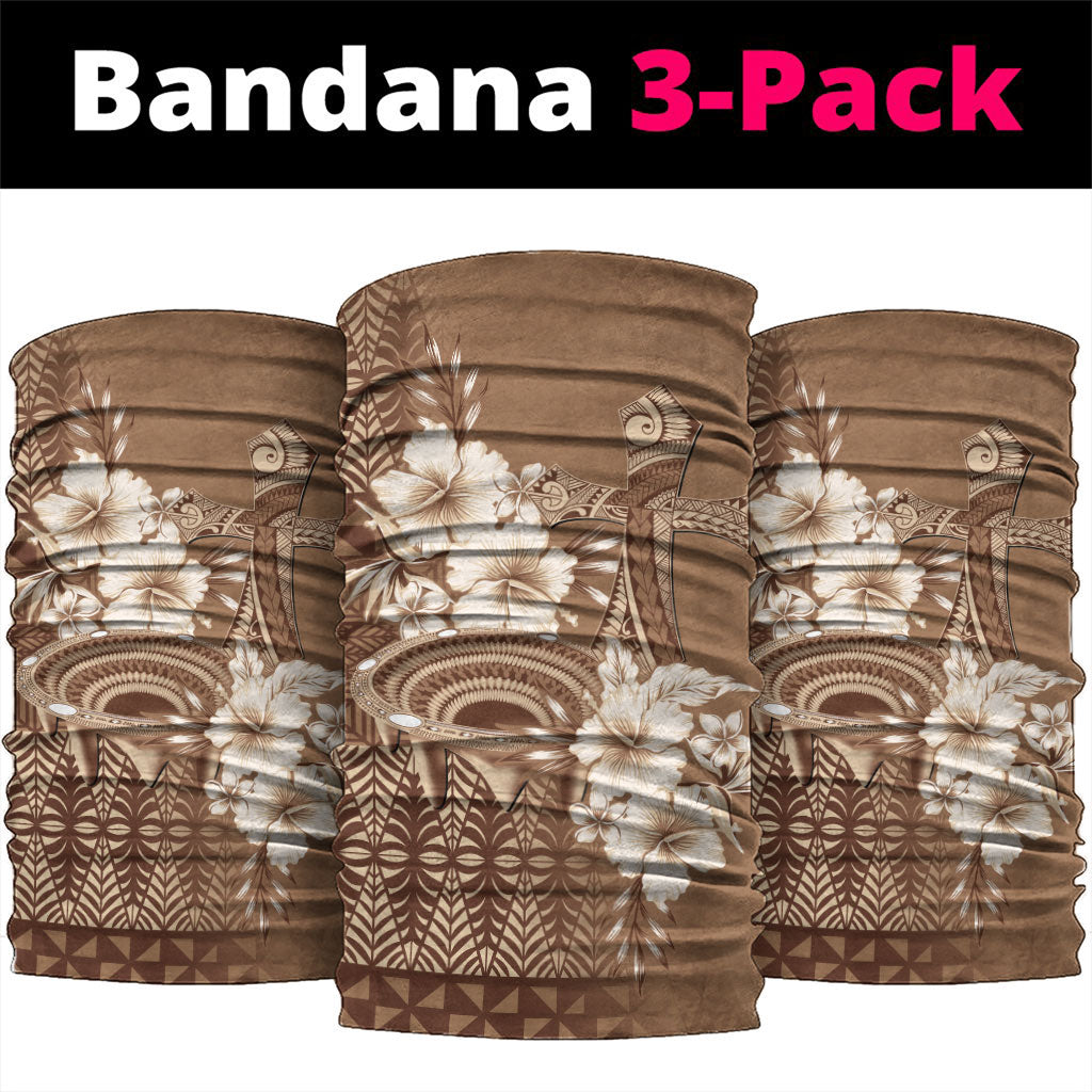 Tonga Ngatu Kupesi Brown Tapa Neck Gaiter Koe Otua Mo Tonga Ko Hoku Tofia