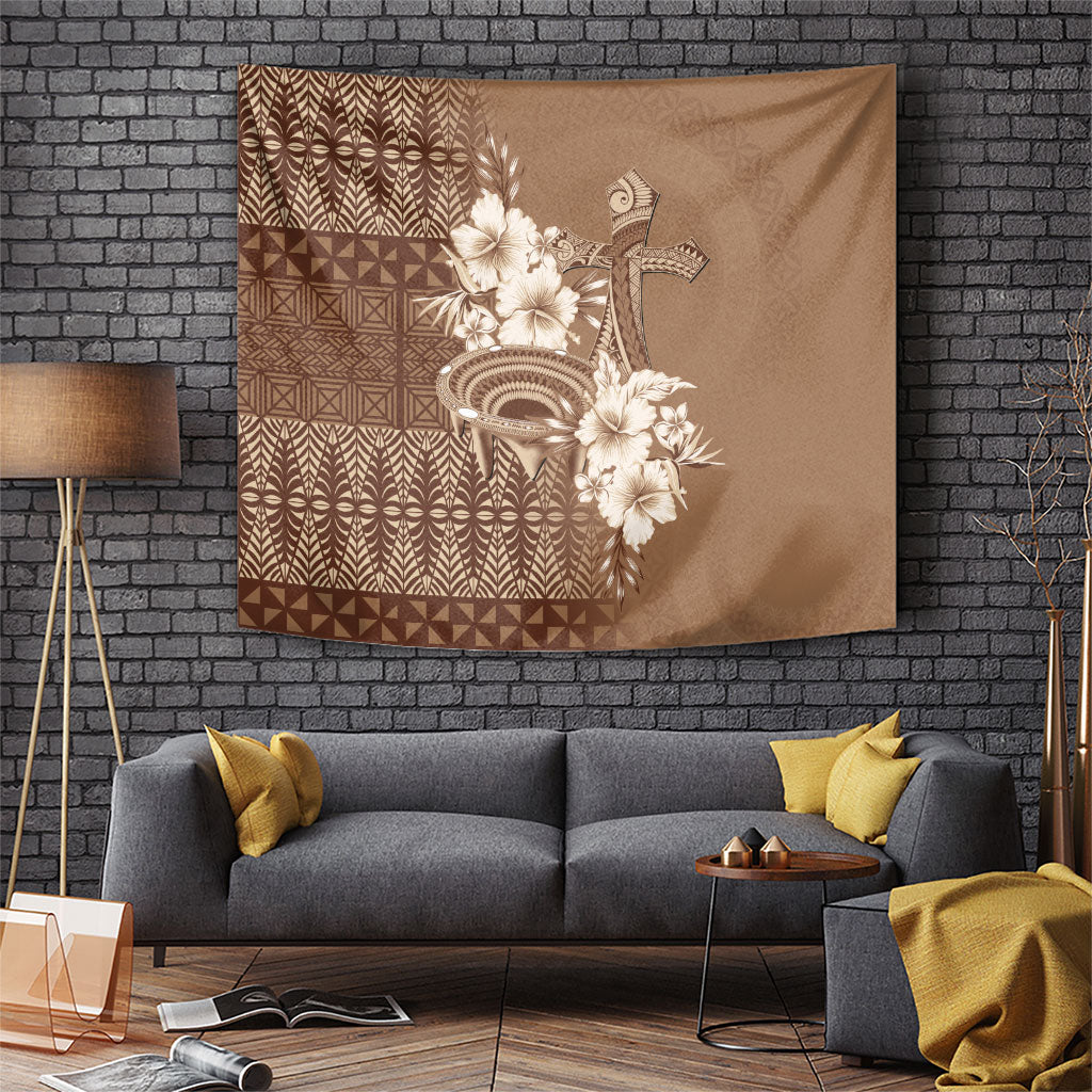 Tonga Ngatu Kupesi Brown Tapa Tapestry Koe Otua Mo Tonga Ko Hoku Tofia