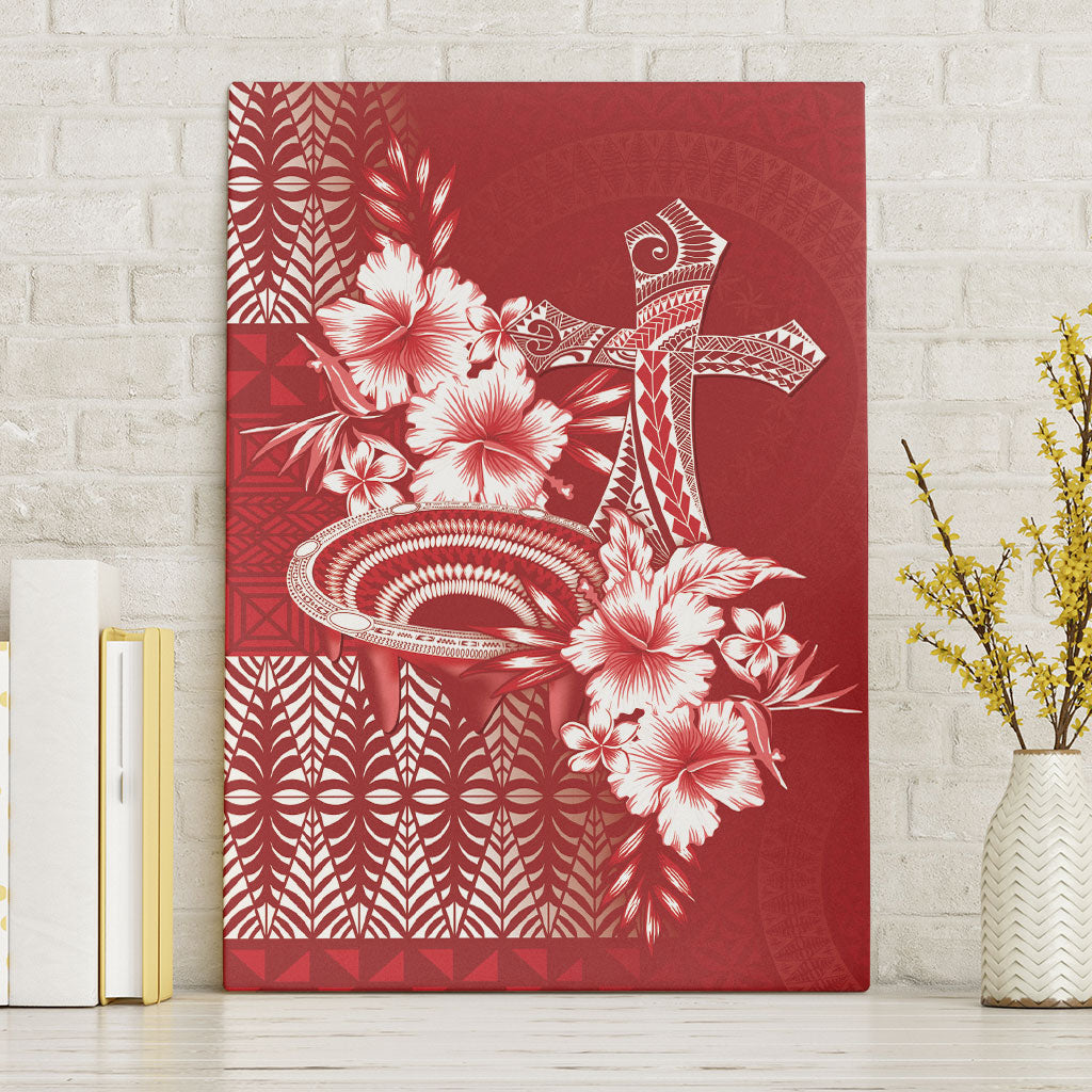 Tonga Ngatu Kupesi Royal Red Canvas Wall Art Koe Otua Mo Tonga Ko Hoku Tofia