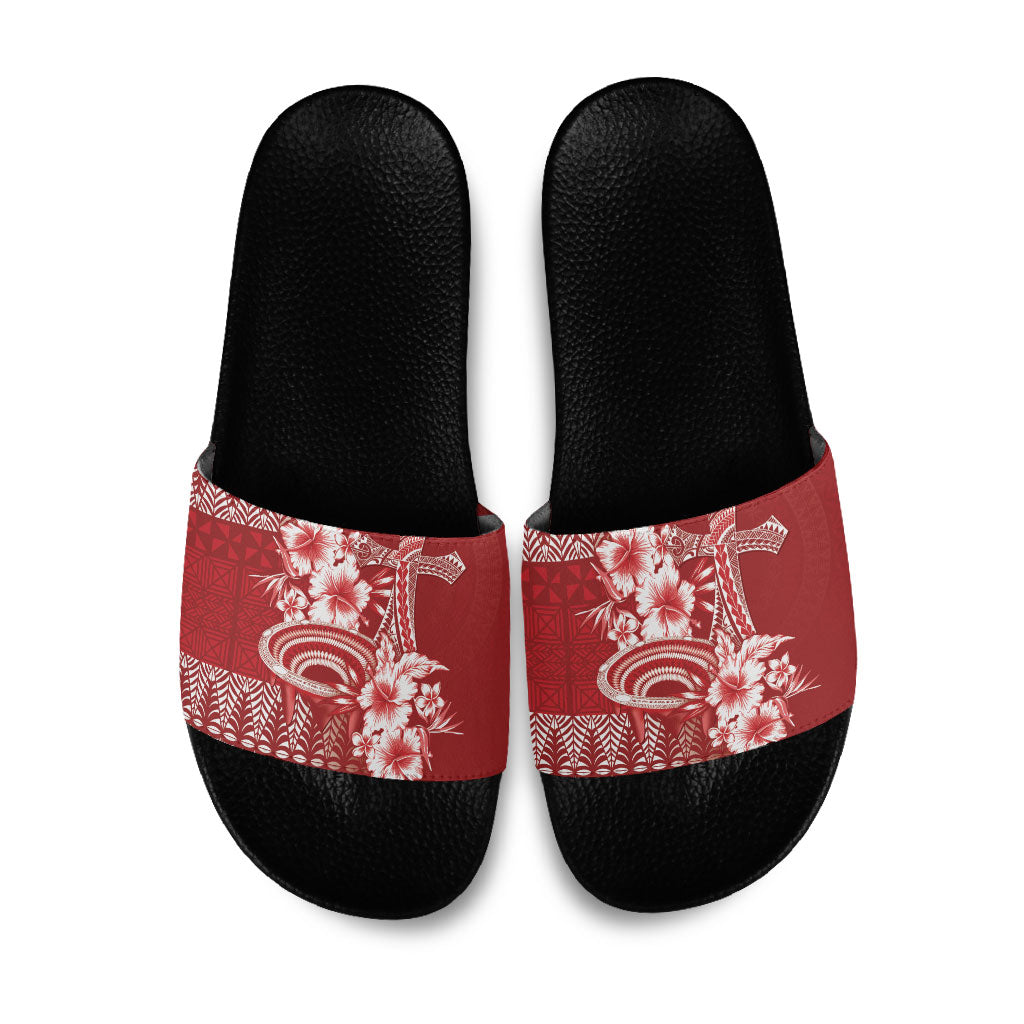 Tonga Ngatu Kupesi Royal Red Slide Sandals Koe Otua Mo Tonga Ko Hoku Tofia LT7 Red - Polynesian Pride