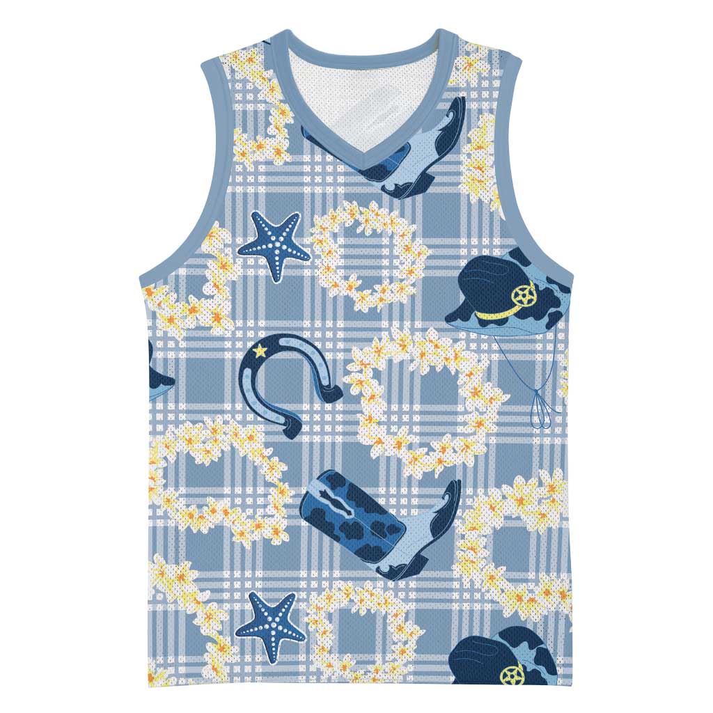 Aloha Hawaii Paniolo Jeans Palaka Basketball Jersey Coastal Rodeo LT7 Unisex Pastel Blue - Polynesian Pride