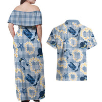 Aloha Hawaii Paniolo Jeans Palaka Couples Matching Off Shoulder Maxi Dress and Hawaiian Shirt Coastal Rodeo - Polynesian Pride
