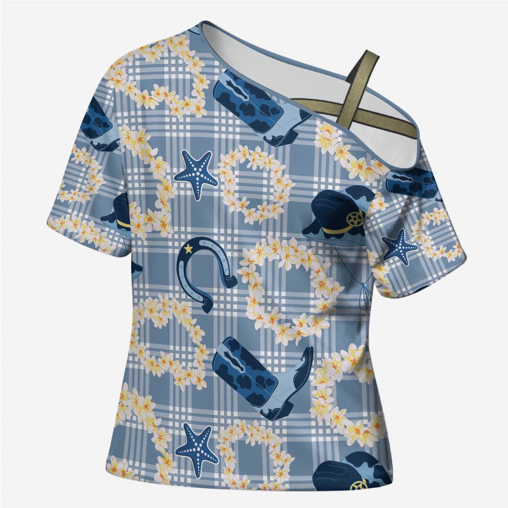 Aloha Hawaii Paniolo Jeans Palaka Cross Shoulder Shirt Coastal Rodeo LT7 Female Pastel Blue - Polynesian Pride