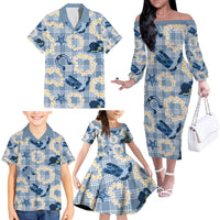 Aloha Hawaii Paniolo Jeans Palaka Family Matching Off The Shoulder Long Sleeve Dress and Hawaiian Shirt Coastal Rodeo - Polynesian Pride