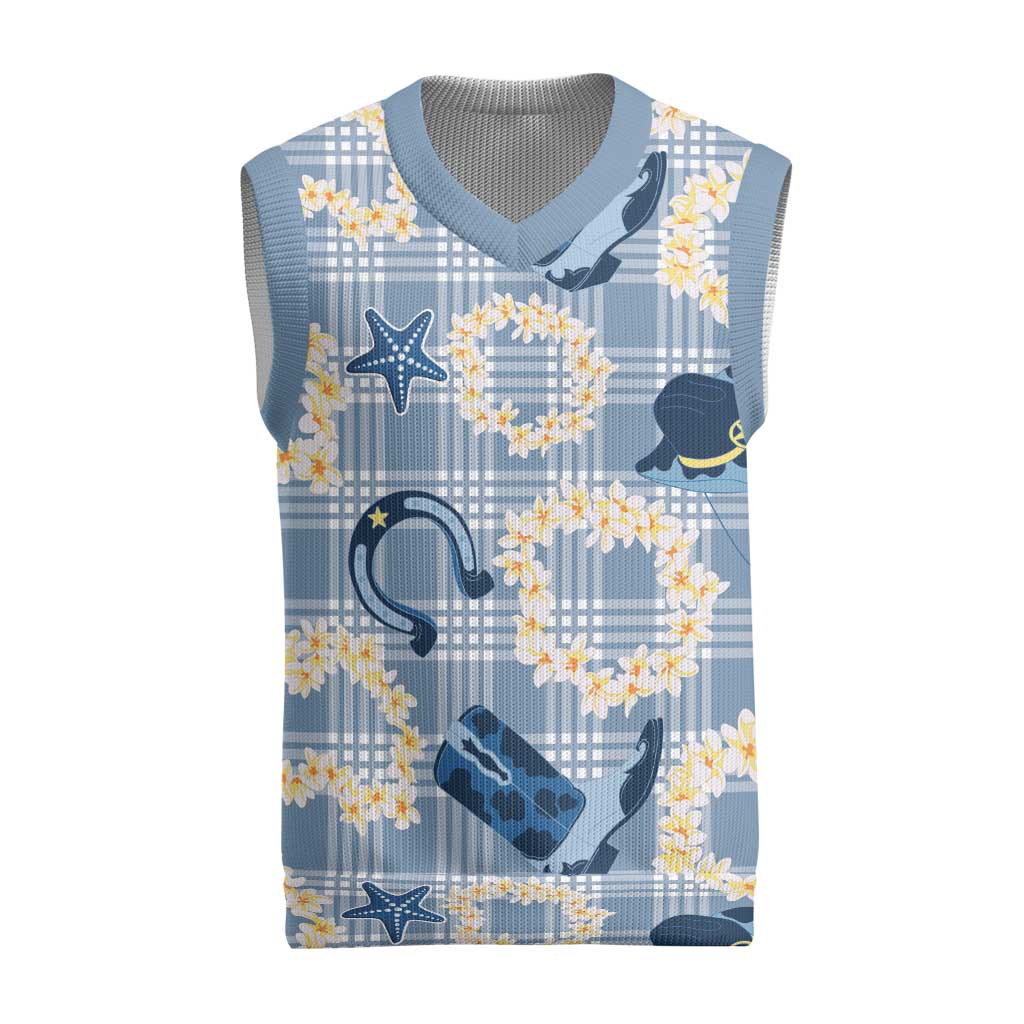 Aloha Hawaii Paniolo Jeans Palaka Christmas Knitted V-Neck Vest Coastal Rodeo LT7 Pastel Blue - Polynesian Pride