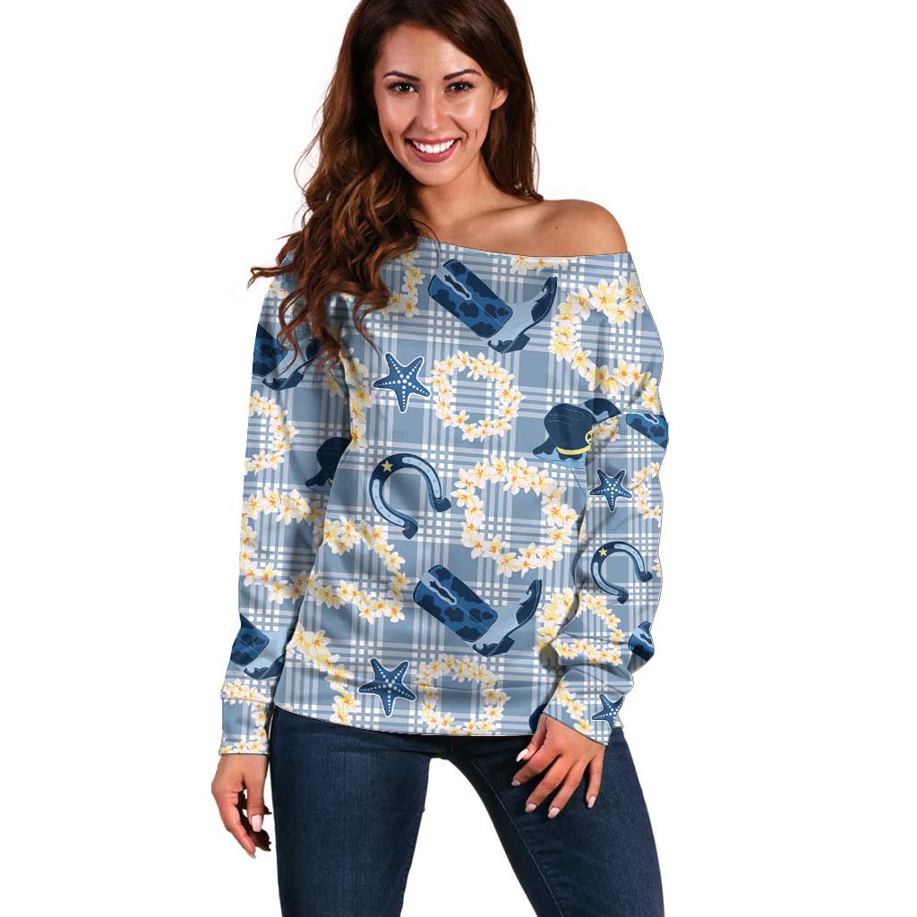 Aloha Hawaii Paniolo Jeans Palaka Off Shoulder Sweater Coastal Rodeo - Polynesian Pride