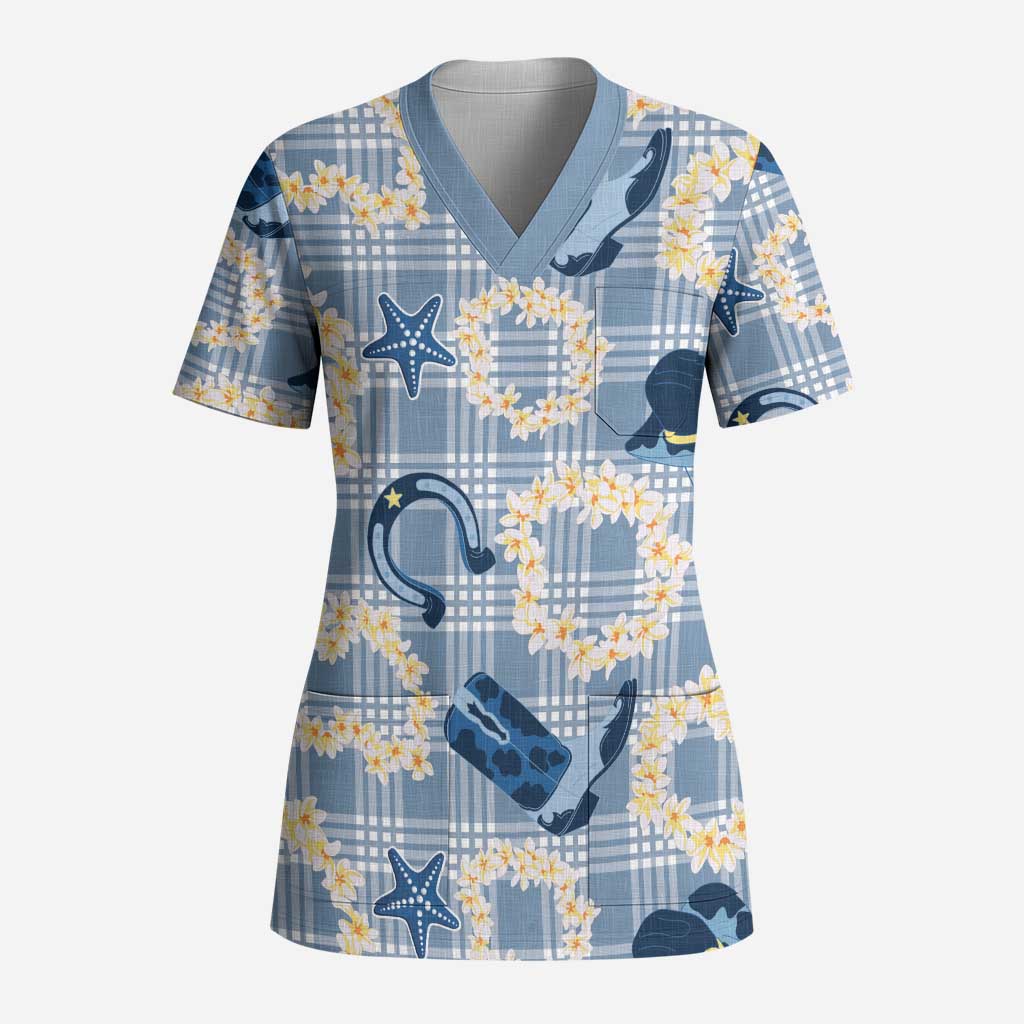 Aloha Hawaii Paniolo Jeans Palaka Scrub Top Coastal Rodeo - Polynesian Pride