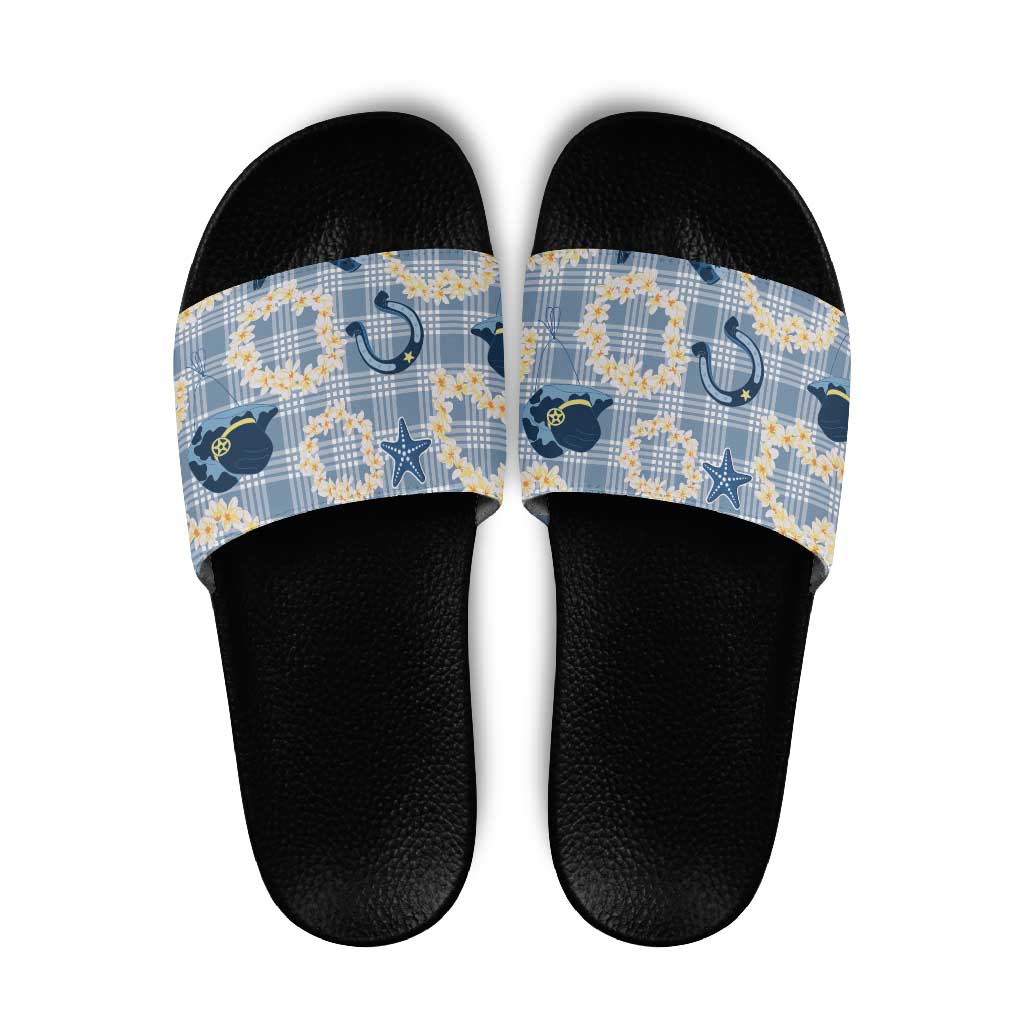 Aloha Hawaii Paniolo Jeans Palaka Slide Sandals Coastal Rodeo LT7 Pastel Blue - Polynesian Pride