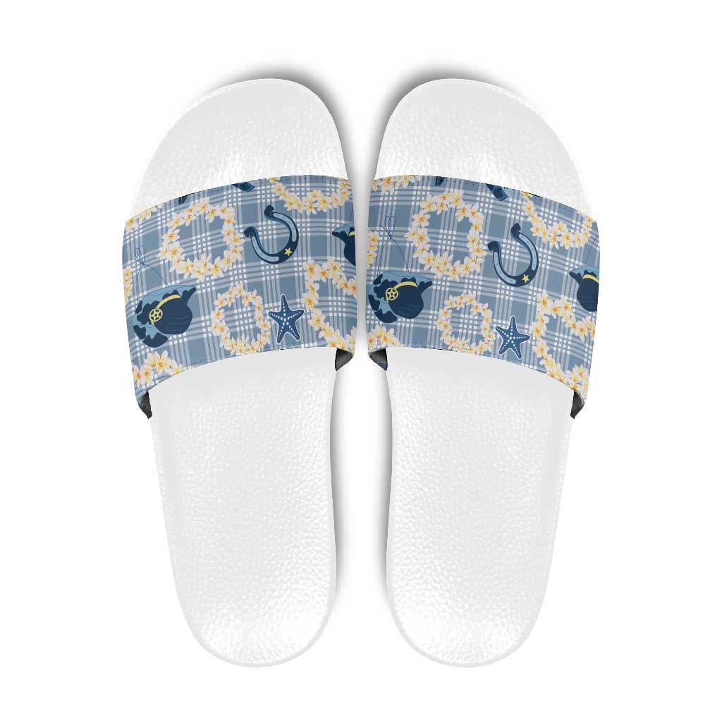 Aloha Hawaii Paniolo Jeans Palaka Slide Sandals Coastal Rodeo LT7 Pastel Blue - Polynesian Pride