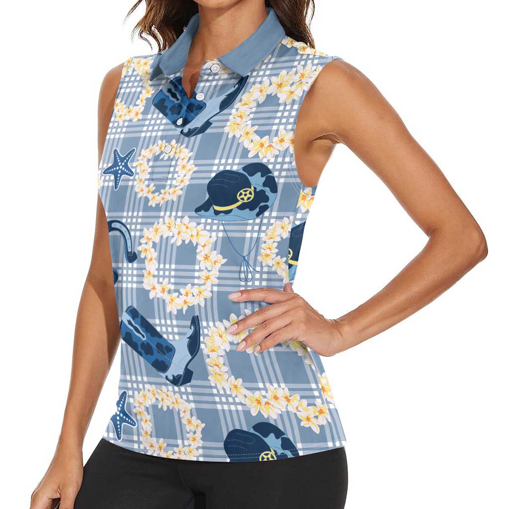 Aloha Hawaii Paniolo Jeans Palaka Women Sleeveless Polo Shirt Coastal Rodeo LT7 - Polynesian Pride