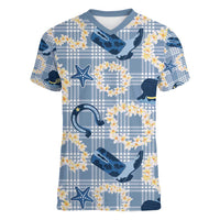 Aloha Hawaii Paniolo Jeans Palaka Women V-Neck T-Shirt Coastal Rodeo - Polynesian Pride