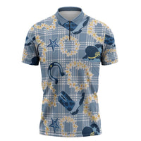 Aloha Hawaii Paniolo Jeans Palaka Zipper Polo Shirt Coastal Rodeo LT7 Pastel Blue - Polynesian Pride