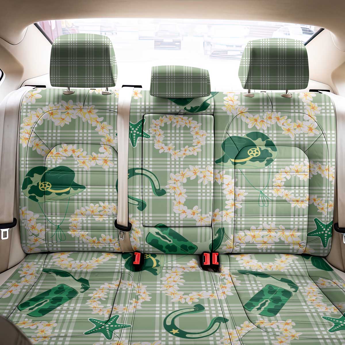 Aloha Hawaii Paniolo Mint Palaka Back Car Seat Cover Coastal Rodeo - Polynesian Pride