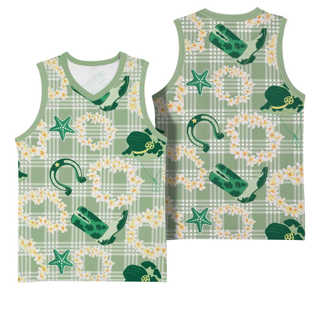 Aloha Hawaii Paniolo Mint Palaka Basketball Jersey Coastal Rodeo LT7 - Polynesian Pride