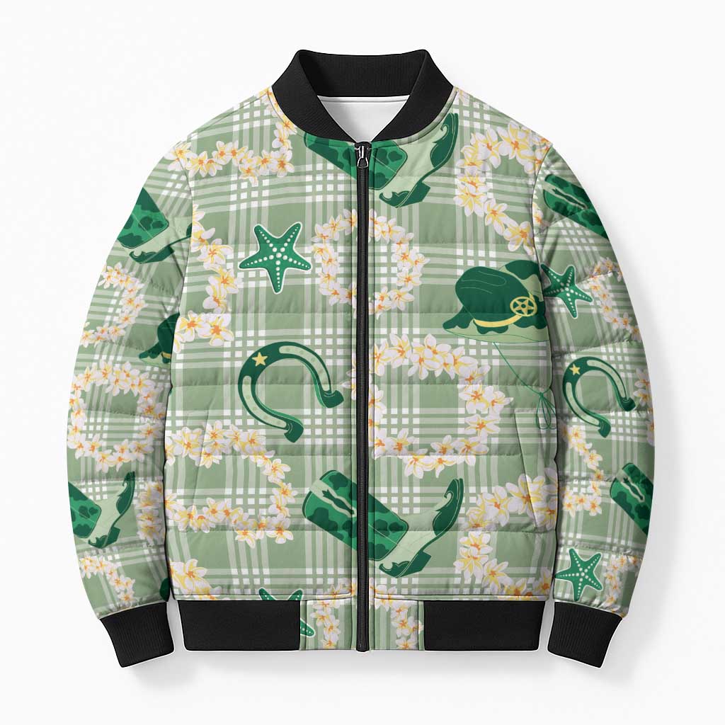 Aloha Hawaii Paniolo Mint Palaka Bomber Puffer Jacket Coastal Rodeo LT7 Unisex Mint - Polynesian Pride