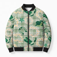 Aloha Hawaii Paniolo Mint Palaka Bomber Puffer Jacket Coastal Rodeo LT7 Unisex Mint - Polynesian Pride
