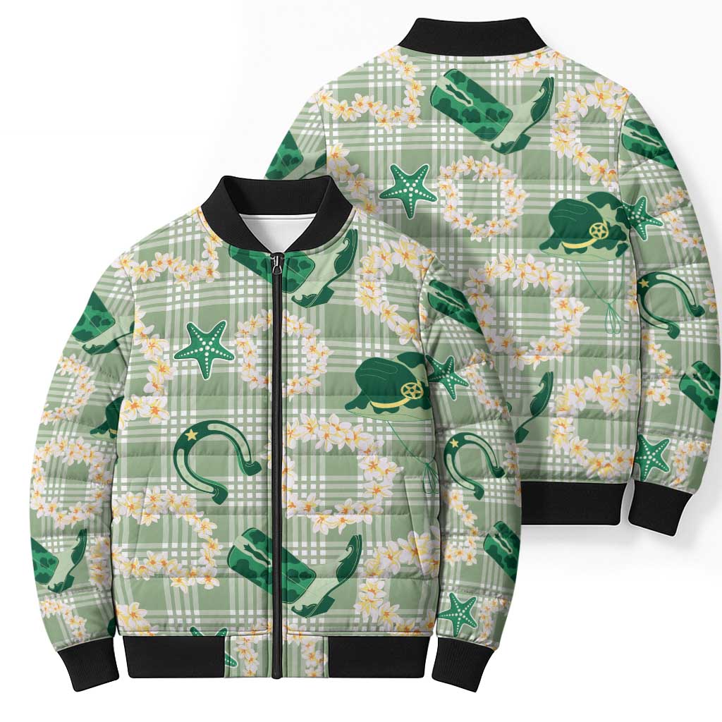 Aloha Hawaii Paniolo Mint Palaka Bomber Puffer Jacket Coastal Rodeo LT7 - Polynesian Pride