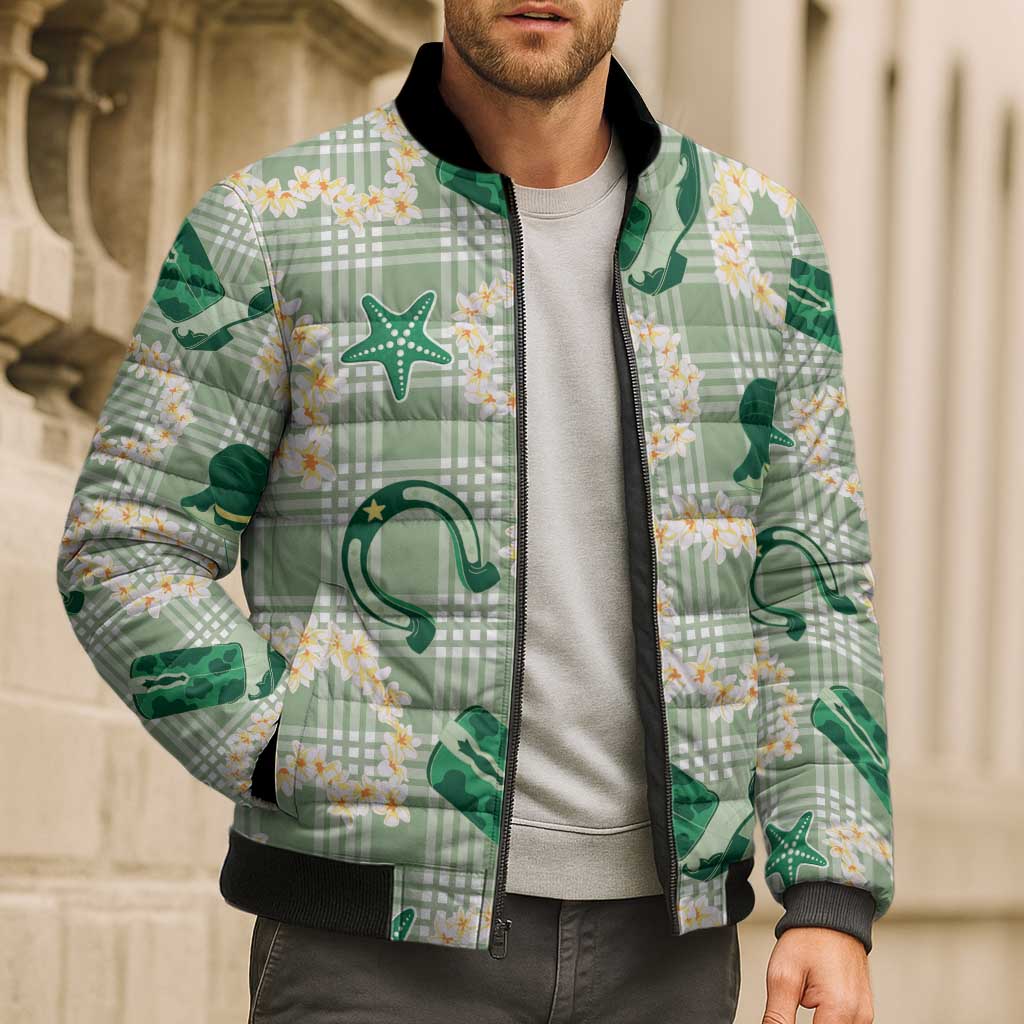 Aloha Hawaii Paniolo Mint Palaka Bomber Puffer Jacket Coastal Rodeo LT7 - Polynesian Pride