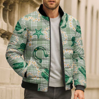 Aloha Hawaii Paniolo Mint Palaka Bomber Puffer Jacket Coastal Rodeo LT7 - Polynesian Pride