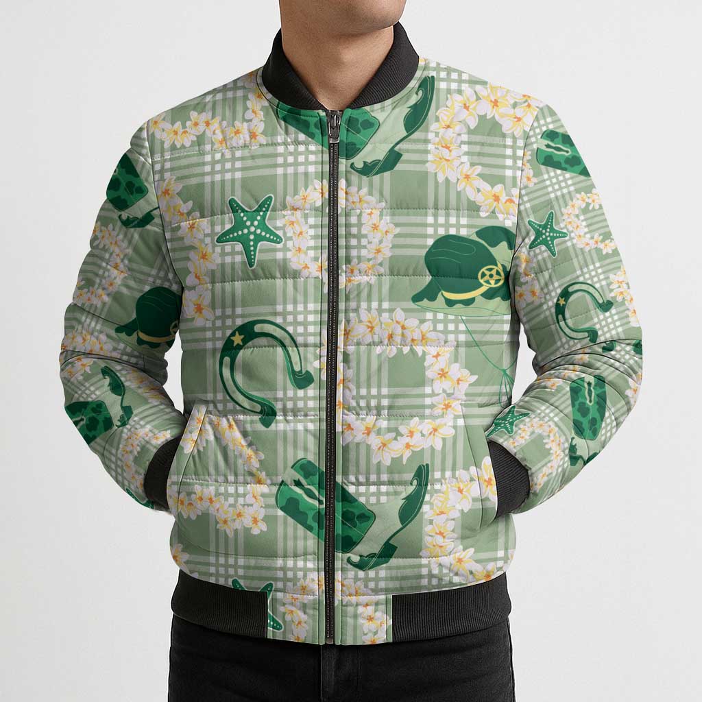 Aloha Hawaii Paniolo Mint Palaka Bomber Puffer Jacket Coastal Rodeo LT7 - Polynesian Pride