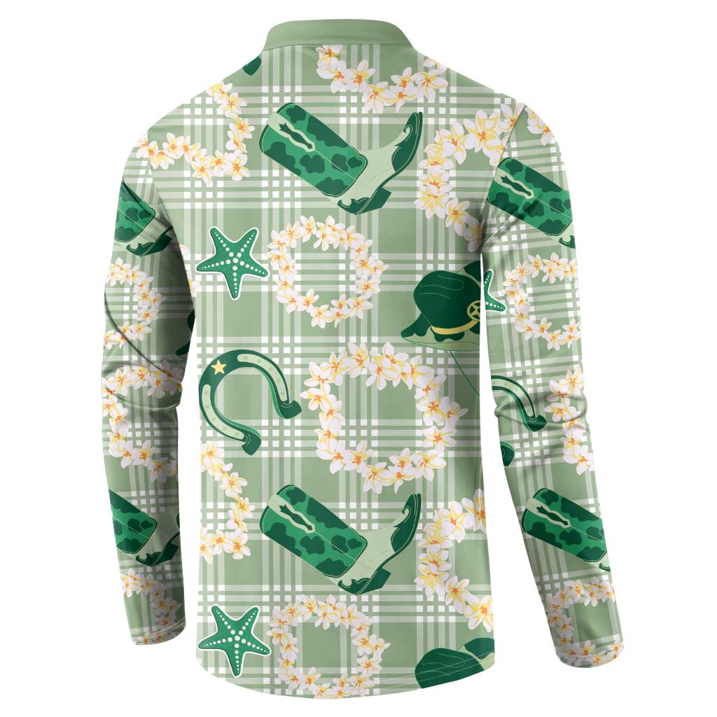 Aloha Hawaii Paniolo Mint Palaka Button Sweatshirt Coastal Rodeo LT7 - Polynesian Pride
